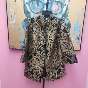 Chico's Baroque Gold/Black Embroidered Open Jacket